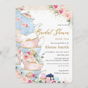 Invitation Elégante Blush Floral High Tea Party Fête des mari