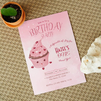 Invitation Élégante Blush rose Sweet Cupcake fête d'anniversa