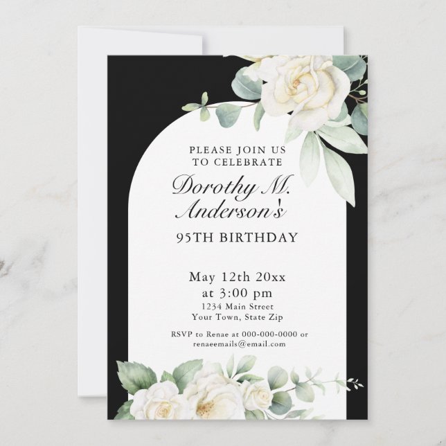 Invitation Elégante Blush White Roses 95e fête d'anniversaire (Devant)