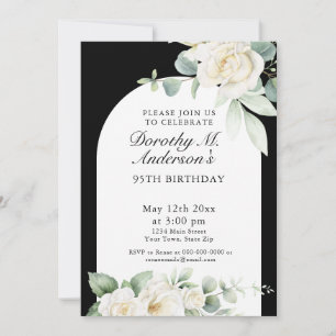 Invitation Elégante Blush White Roses 95e fête d'anniversaire