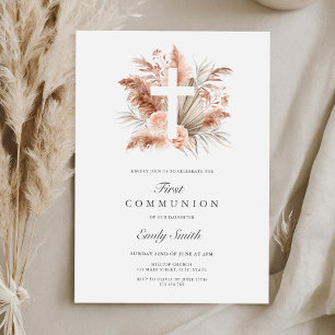 Invitation Élégante Boho Girl Floral First Communion