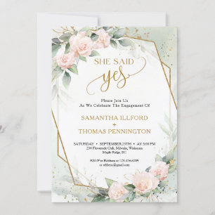 Invitation Elégante boho rousse rose verdure elle a dit oui