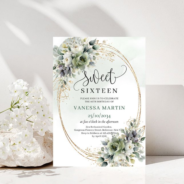 Invitation Élégante Boho Sweet Seize avec Feuillag (Elegant Boho Sweet Sixteen Greenery Foliage Invite)