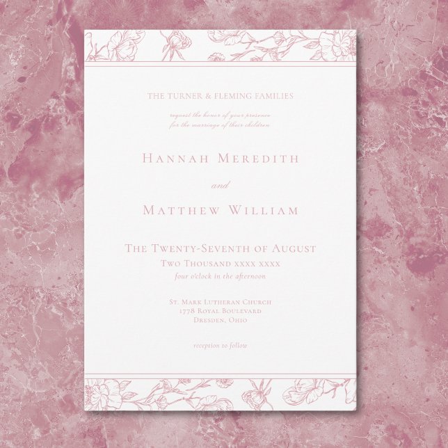 Invitation Élégante bordure de mariage à crête d'oiseau en ch (Elegant Pink Chinoiserie Bird Crest Border Wedding Invitation)
