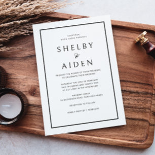 Invitation Elégante Bordure noire et blanche Mariage moderne