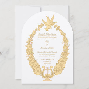 Invitation Élégante bordure vintage ornée de colombes, fleurs