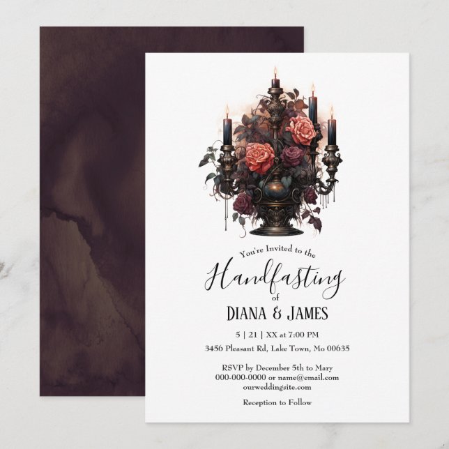 Invitation Élégante bougies florales gothiques (Devant / Derrière)