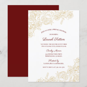 Invitation Elégante Bourgogne et Fête des mariées Rose d'or