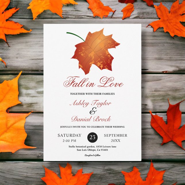 Invitation Élégante Bourgogne Feuilles Automne Mariage Floral (Créateur téléchargé)