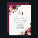 Invitation Elégante Bourgogne Florale 40e anniversaire Invita<br><div class="desc">Elégante collection Floral Bourgogne 40e Anniversaire Invitation Correspondance à Niche et Nest store.</div>