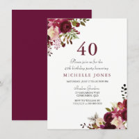 Elégante Bourgogne Florale 40e anniversaire Invita