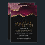 Invitation Elégante Bourgogne Gold Agate 50e fête d'anniversa<br><div class="desc">Cette invitation branchée à 50ème anniversaire présente une image aquarelle d'une géode d'agate dans les tons de rouge bordeaux avec des reflets d'or. Les mots "50th Birthday" apparaissent dans la parties scintillant en faux or dans la police d'écriture moderne décorative. Customisez-le avec le nom de l'honoré dans le texte couleur...</div>