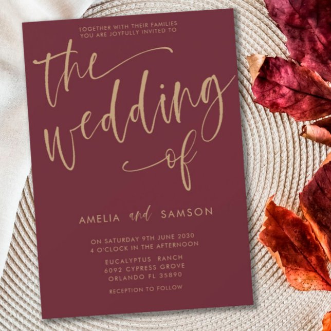 Invitation Élégante Bourgogne & Gold Calligraphie Mariage de (Créateur téléchargé)