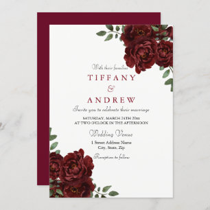 Invitation Elégante Bourgogne Rouge Rose moderne Mariage Invi