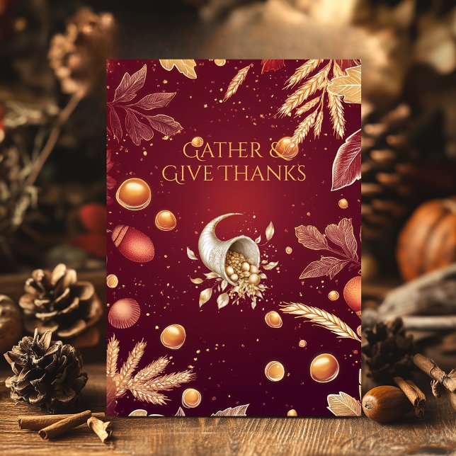 Invitation Élégante Bourgogne Thanksgiving & Harvest Cornucop (Créateur téléchargé)