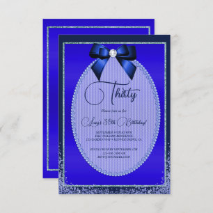 Invitation Elégante Bow Bijoux Bleu & Parties scintillant Ann