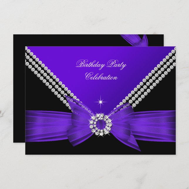 Invitation Élégante Bow Diamond violet fête d'anniversaire 2 (Devant / Derrière)