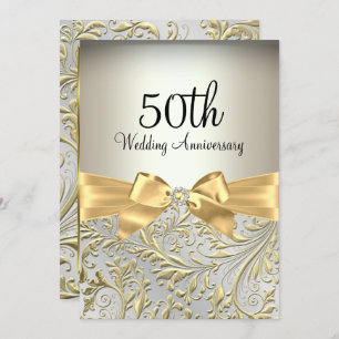 Invitation Elégante Bow Or & Floral Swirl 50e anniversaire