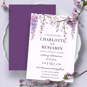 Invitation Élégante Branche de Glycine à l'Aquarelle pour un
