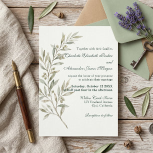 Invitation Élégante branche d'olive verte botanique de mariag