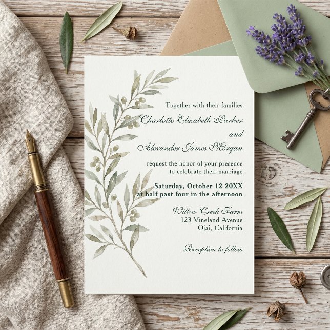 Invitation Élégante branche d'olive verte botanique de mariag (Créateur téléchargé)