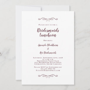Invitation Élégante Bridal Luncheon Bridesmaids Bourgogne Bla