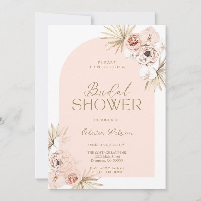 Invitation Elegante bridal  shower con flores de Boho (Devant)