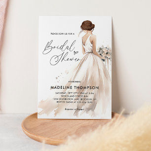 Invitation Élégante Brunette Bride Mariage Gown Fête des mari