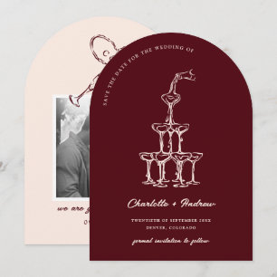 Invitation Élégante Burgundy Économisez La Date Tour Martini