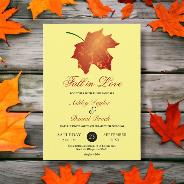 Invitation Élégante Burgundy Feuilles de automne Mariage flor (Créateur téléchargé)