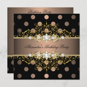Invitation Elégante Café Gold Black Polka Dot Anniversaire
