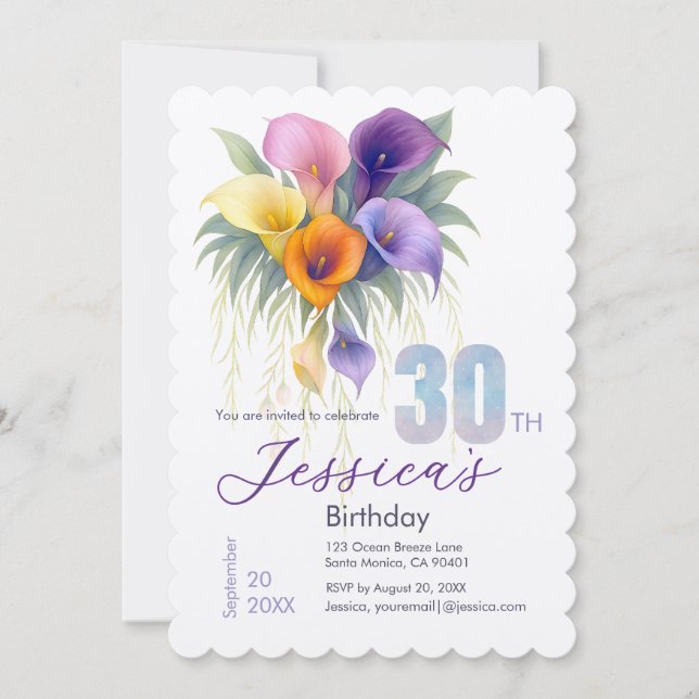 Invitation Elégante Calla Lily 30e anniversaire Jalon (Devant)
