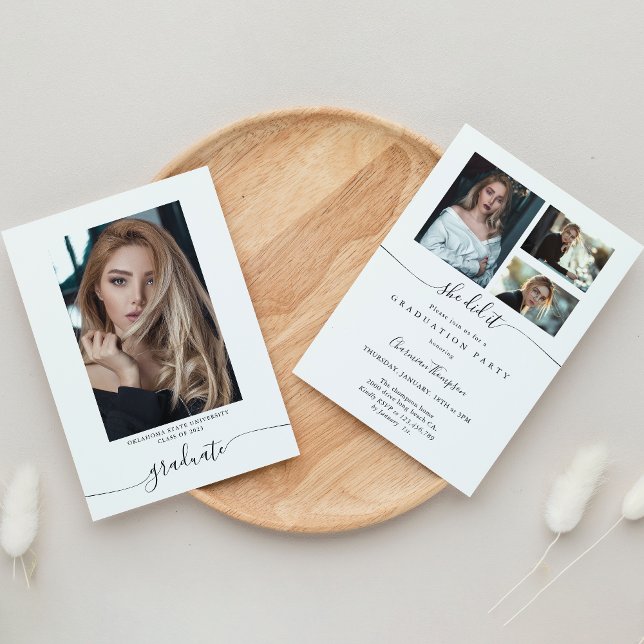 Invitation Élégante calligraphie 4 Photo Elle l'a fait Gradua (Créateur téléchargé)
