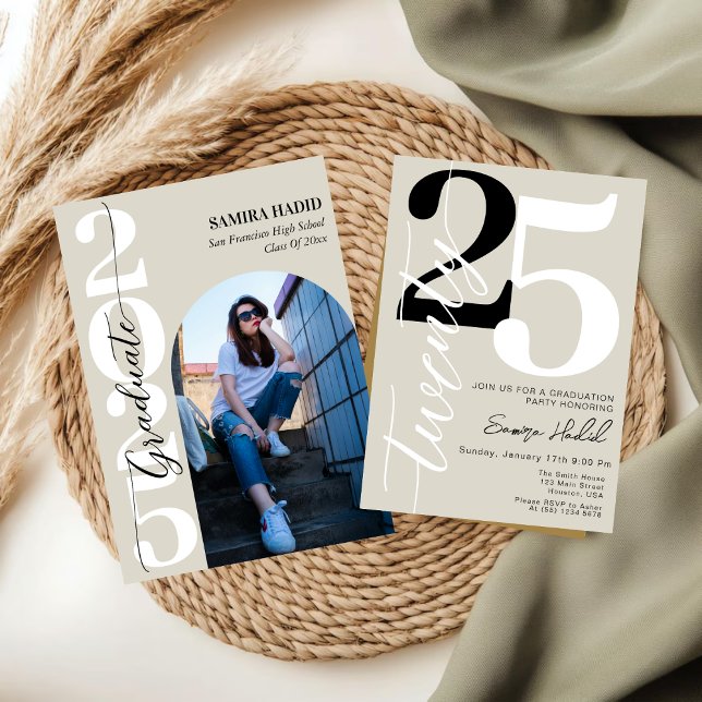 Invitation Élégante Calligraphie Arch Photo Graduation Party (Créateur téléchargé)