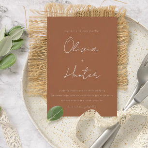 Invitation Élégante calligraphie Boho Terracotta Mariage
