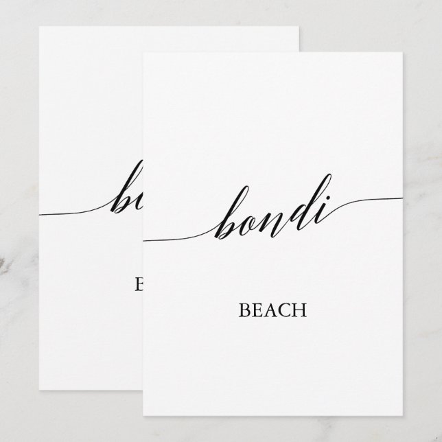 Invitation Élégante calligraphie Bondi Beach Numéro de tablea (Devant / Derrière)
