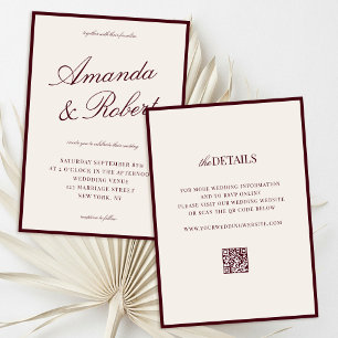 Invitation Élégante Calligraphie Bordeaux Mariage Tout En Un