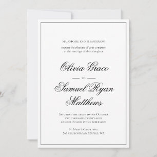 Invitation Élégante calligraphie Bordure classique Mariage bl