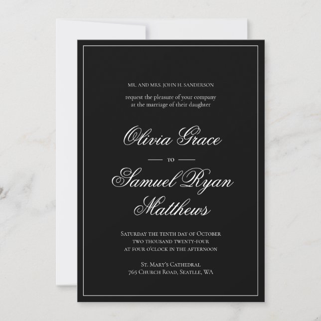 Invitation Élégante calligraphie Bordure classique Mariage no (Devant)