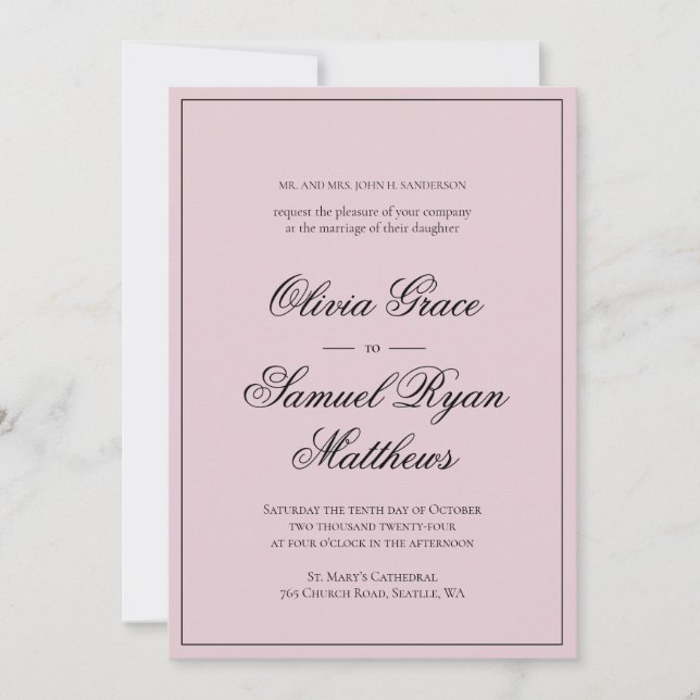 Invitation Élégante calligraphie Bordure classique Mariage ro (Devant)