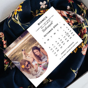 Invitation Elégante calligraphie calendrier bridesmaid propos