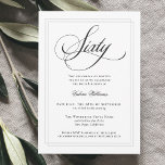 Invitation Élégante calligraphie Classique 60e fête d'anniver<br><div class="desc">Planifiez une célébration élégante du 60e anniversaire avec cette invitation classique à la fête blanche avec un joli script de calligraphie décrivant "Sixty" dans le style formel. Cette invitation de goût sans sexe a un cadre double doublé en gris argenté subtil entourant votre texte. Personnalisez le modèle de texte facile...</div>