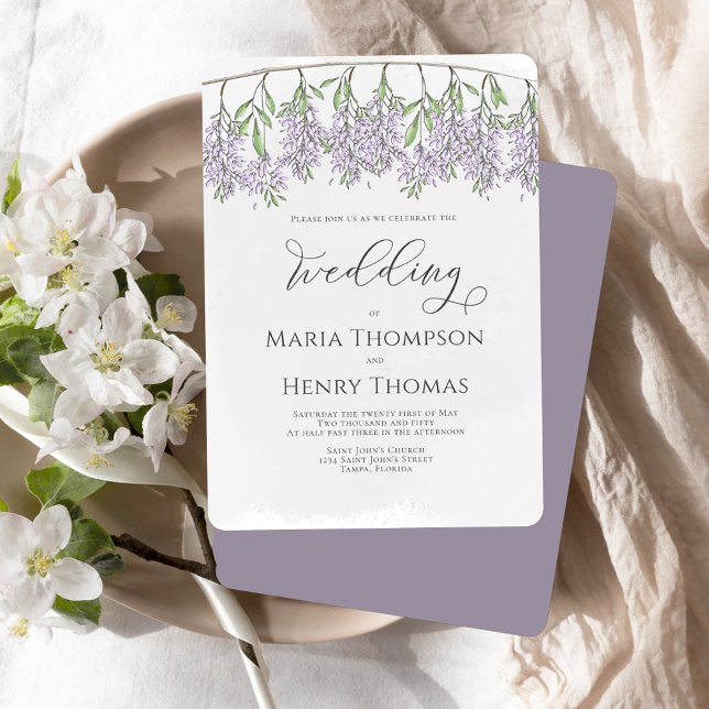 Invitation Élégante calligraphie Classique Floral Lilac Laven (With a simple elegant design with editable colors. )