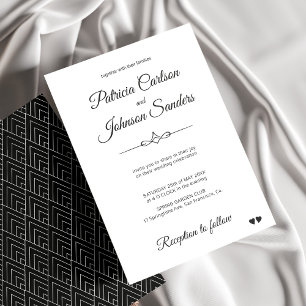 Invitation Élégante calligraphie classique noir blanc mariage