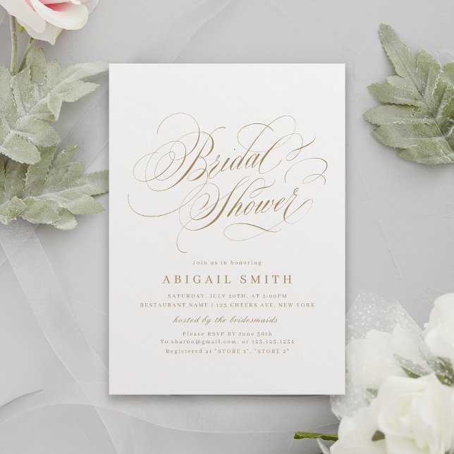 Invitation Élégante calligraphie classique vintage Enterremen (Gold Elegant classic calligraphy vintage Bridal Shower Invitation)