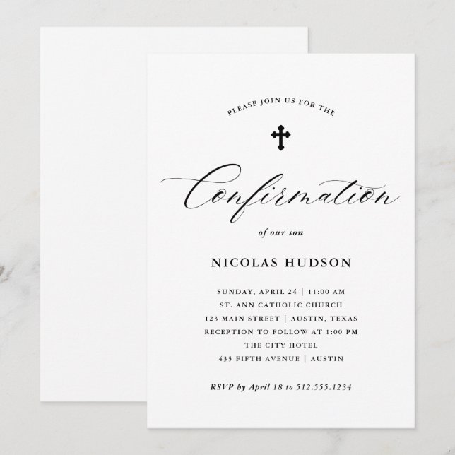 Invitation Élégante calligraphie| Confirmation neutre du genr (Devant / Derrière)