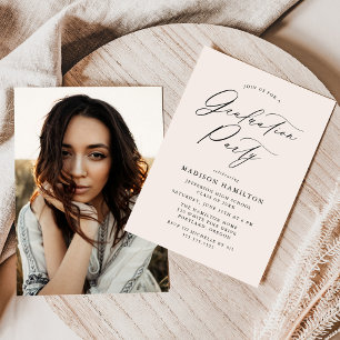 Invitation Elégante Calligraphie Cream Photo Party Graduation