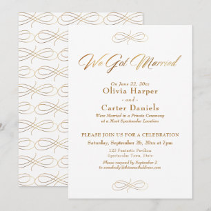 Invitation Élégante Calligraphie Dorée Réception de Mariage N