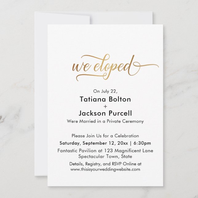 Invitation Élégante Calligraphie Dorée Réception de Mariage S (Devant)