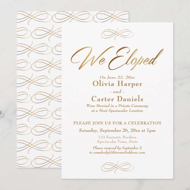 Invitation Élégante Calligraphie Dorée Réception Mariage Inti (Devant / Derrière)
